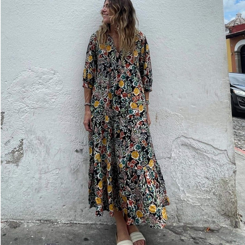 Natural Life Floral Print Half Sleeve Midi Dress Multicolor Size L/XL